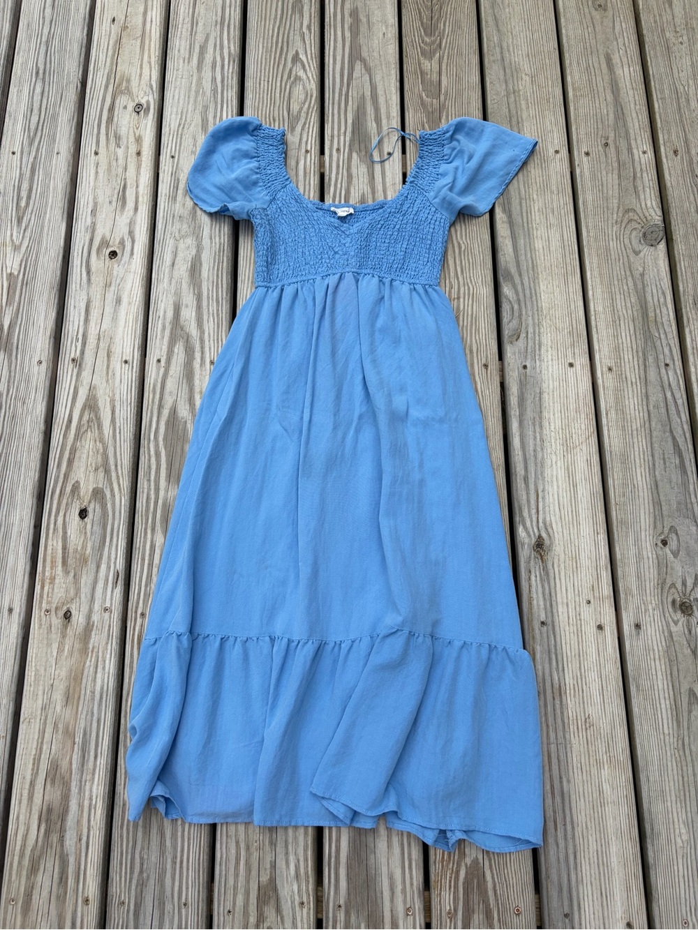Blu Pepper Smocked Flutter Sleeve Tiered Dress Size Medium Blue Peasant Flowy - Picture 3 of 11